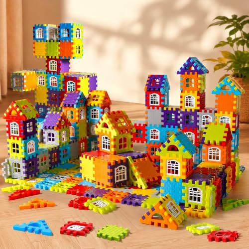Image of House Building Block (72 Pcs Block+20 Pcs Window),Big Size 65 * 65 * 9 MM Square & 85 * 65 * 9 MM Triangle Shape. Kids Improve construcation Skill