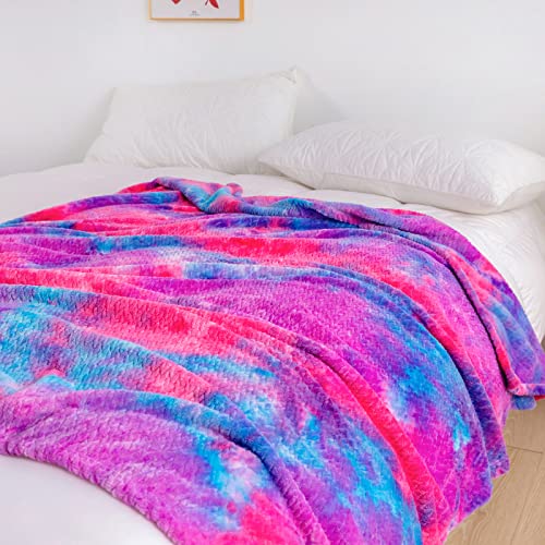 Newcosplay Super Soft Throw Blanket Premium Silky Flannel Fleece Leaves Pattern Lightweight Blanket All Season Use (Deep Purple Rainbow, Throw(50"X60")) #TOP2