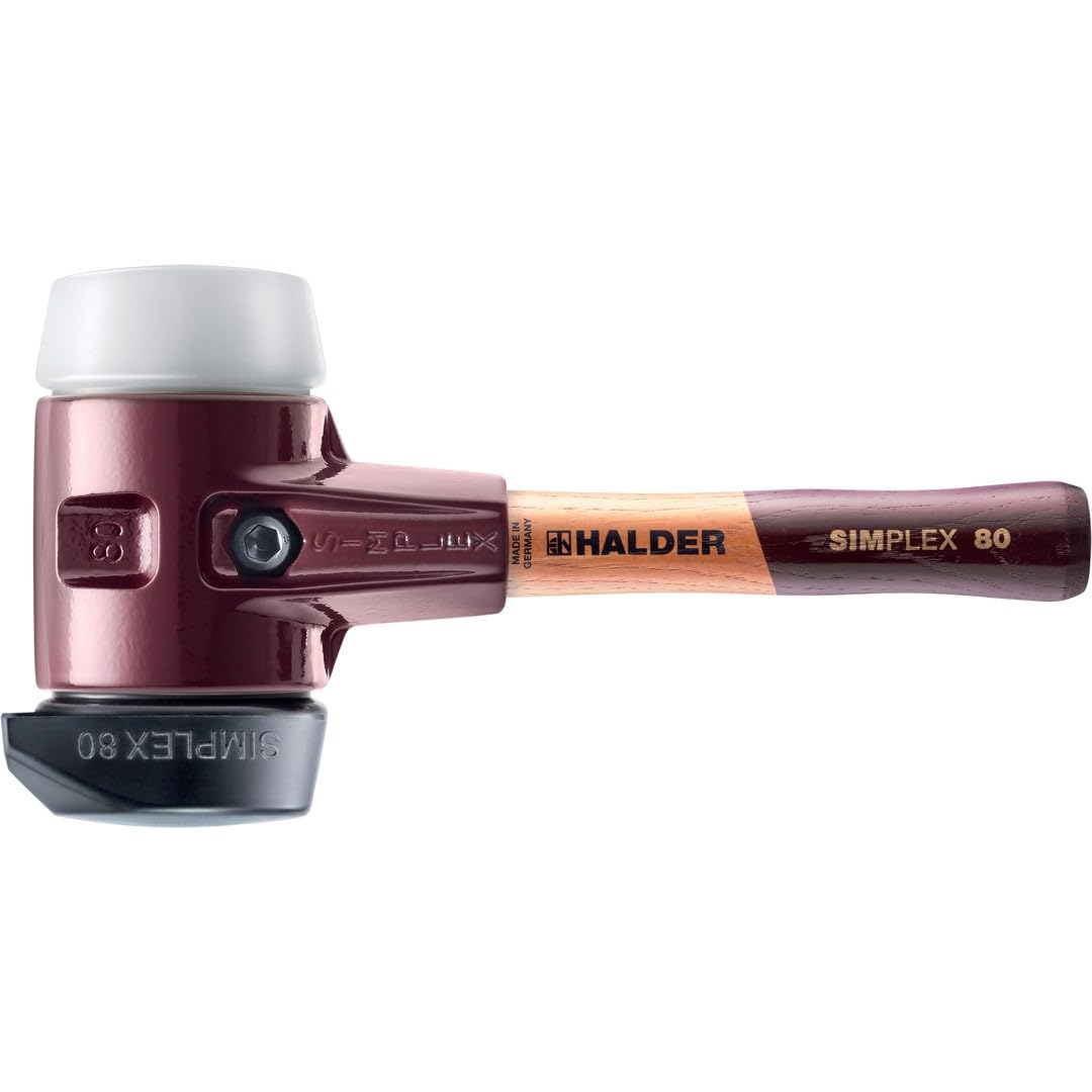 Simplex 3027.282 - Martello in gomma, con supporto in ghisa malleabile e manico in legno extra corto di alta qualità | D = 80 mm/design manico = extra corto