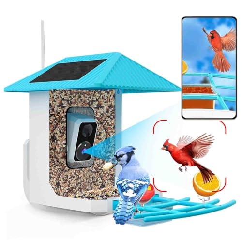 2.5K Smart Bird Feeder with Camera 5GHz &2.4GHz Birds Watching Camera with AI Identify Bird Species Outdoor Birds Feeder House with Solar Panel for BirdLovers (Blue)