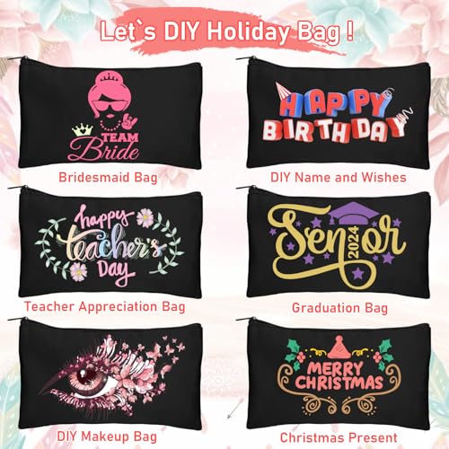 Image of Legigo DIY Craft Canvas Pencil Case - Blank Makeup Pouch, Multi-Purpose Travel Toiletry Bag, Zipper Cosmetic Bags, 8.3 x 5 Inch, Black, 10 Color Zippers