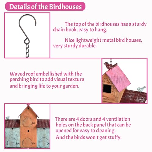 Large Bird Houses for Outside Hanging, Metal Bird Houses for Outside with 5 Compartments for Birds to Nest in, Durable Colorful Bird House 10 Hole Birdhouses for Outdoors Hanging
