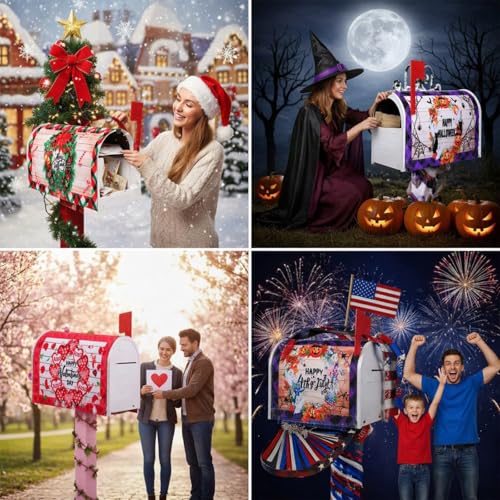 Image of Dispowreath 12 Pcs Seasonal Mailbox Covers Magnetic Standard Size 18 x 21 Inch Spring Summer Independence Day Wreath Magnetic Mailbox Covers for Garden Yard Outdoor Decor