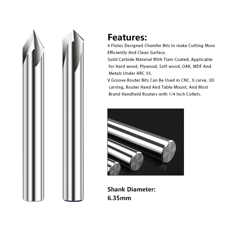 Chamfering Mill 90° V-Groove Router Bit - 1/4\ Shank Carbide End Mill For Wood & Acrylic (2 Flute) 90 Degree End Mill Chamfering Mill 90° V-Groove Router Bit - 1/4\ Shank Carbide End Mill For Wood & Acrylic (2 Flute) 90 Degree End Mill