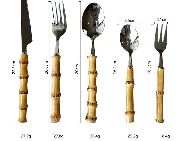 Juego de cubiertos de 5/20/30/40/50/60 piezas, mango de madera de bambú, cubiertos de acero inoxidable, cuchillo creativo para carne, tenedor, cuchara, tenedor, cuchara, tenedor, cuchara