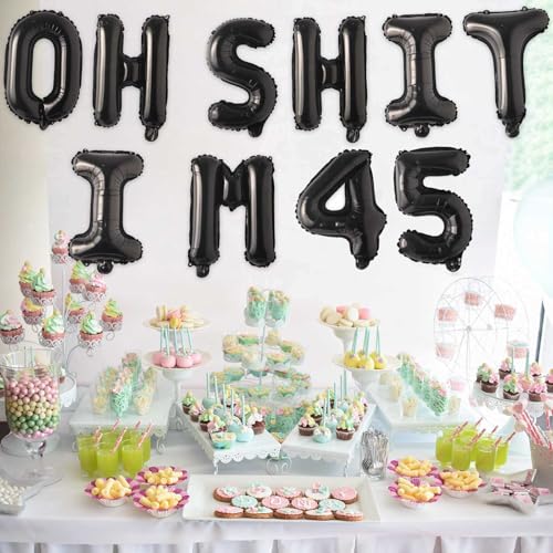 Image of Oh I'm 45! Latex Balloons 16 Inch Black Hallo Forty Five Cheers to 45 Years Old Theme Decor for Man Woman Happy 45th Birthday Party Photo Studio Prop Flag Decorations Favors Supplies