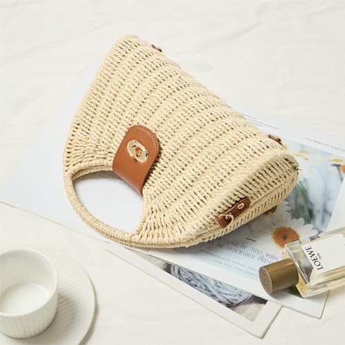 Straw Crossbody Bags for Women - Woven Handbag with Brown Leather Clasp, Summer Straw Purse 20253
