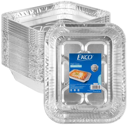 Ekco - Half-Size Aluminum Steam Pans, 25-Count – 13X10.5” (2.2” Depth) Disposable Aluminum Foil Pans – Square, Aluminum Foil Cake Containers To Cook, Bake, Roast Or Meal Prep – Recyclable Aluminum #TOP20
