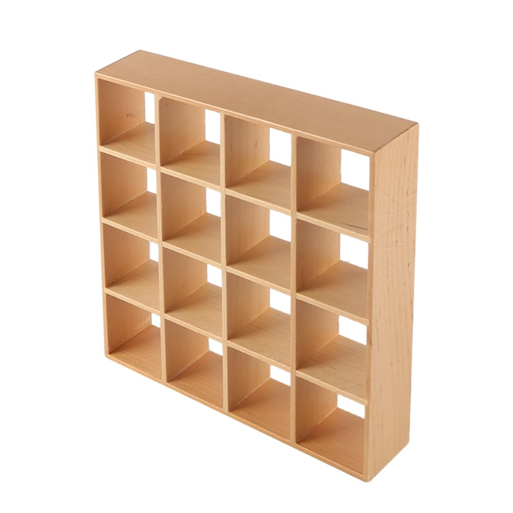 FONGKNOX Dollhouse Bookshelf 16 Grid Mini Display Shelf 1:12 Miniature Bookshelf Wall Rack Stand Wooden Dollhouse Furniture Dollhouse Accessories Decorations - Image 4