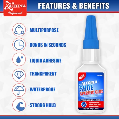 alecpea 30g shoe glue - ultimate strength adhesive for for soles boots sneakers heels hiking shoes leather handbags - quick set in 15 seconds