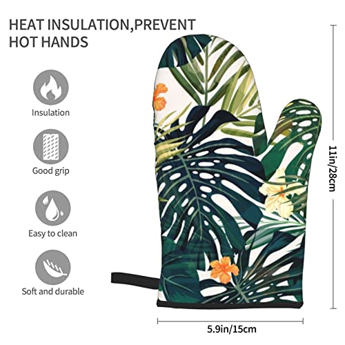 Tropical Summer Hawaiian Flower Palm Leaves Oven Mitts Sets Of 2 Heat Resistant Oven Gloves Kitchen Baking Cooking Bbq Cute Oven Mitts #TOP1