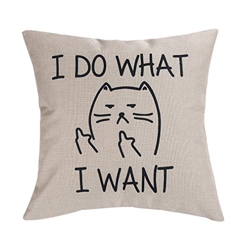 LeiOh Decorative Christmas Gifts Cotton Linen Square Unique I DO WHAT I WANT Cat Pattern Throw Pillow Case Cushion Cover 18 x 18 Inches