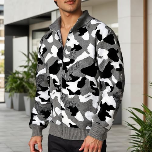Chaqueta de punto holgada para hombre con cremallera protección térmica invierno manga larga 2