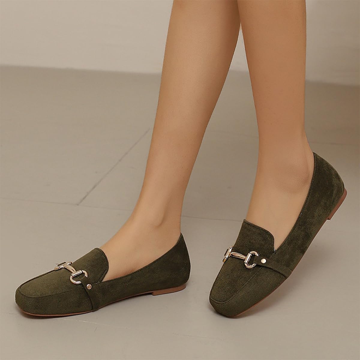 Mocasines Mujer Ante Punta Cuadrada Planos Sin Cordones