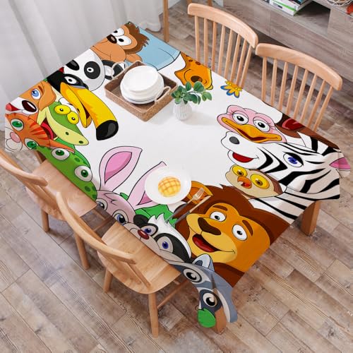 DALEXHM Mantel Mesa Rectangular 137x183 cm,Colección de Animales Salvajes de la Selva, Fauna Tropical, Caras Felices,Durabilidad y Fácil Limpieza para tu Mesa - Mantel Hule Antimanchas e Impermeable