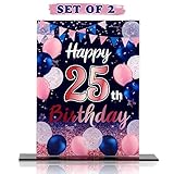 LINGTEER Centros de mesa de acrílico con globo azul marino y rosa, 2 unidades de decoración de mesa de cumpleaños, decoración de fiesta de cumpleaños de 25 años.