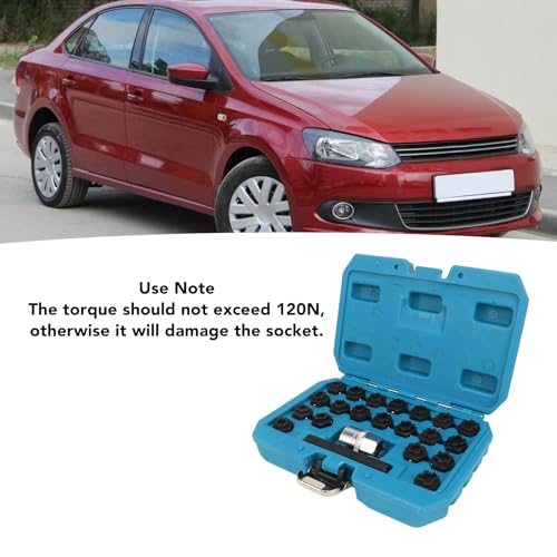Image of 22pcs Wheel Lock Removal Tool Kit, 20 Different Sockets for Locking Lug Nuts, 1 /2 Inch 85mm Socket Adapter, Chrome Molybdenum Steel Construction, Universal Automotive Lock Nut Remover Set
