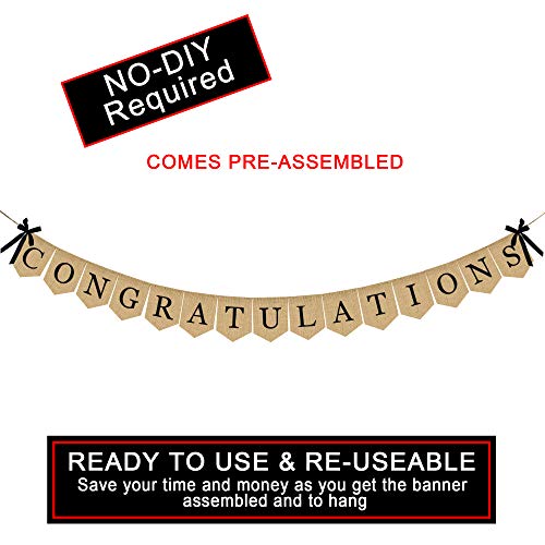 Image of Congratulations Burlap Banner - 2026 Graduation Party Decorations - Rustic Congratulations Banner for Graduation Wedding Anniversary Retirement Birthday Party Supplies - 2026 Grad Decorations