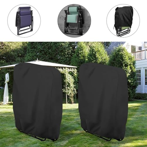 Miniatura 5 de Omtofo 2 Piezas Funda Para Silla Plegable Para Exteriores, 110 X 71 Cm Fundas De Plegable Para Tumbona De Tela Oxford Impermeable Antipolvo Anti-Uv Con Bolsa De Almacenamiento Negro
