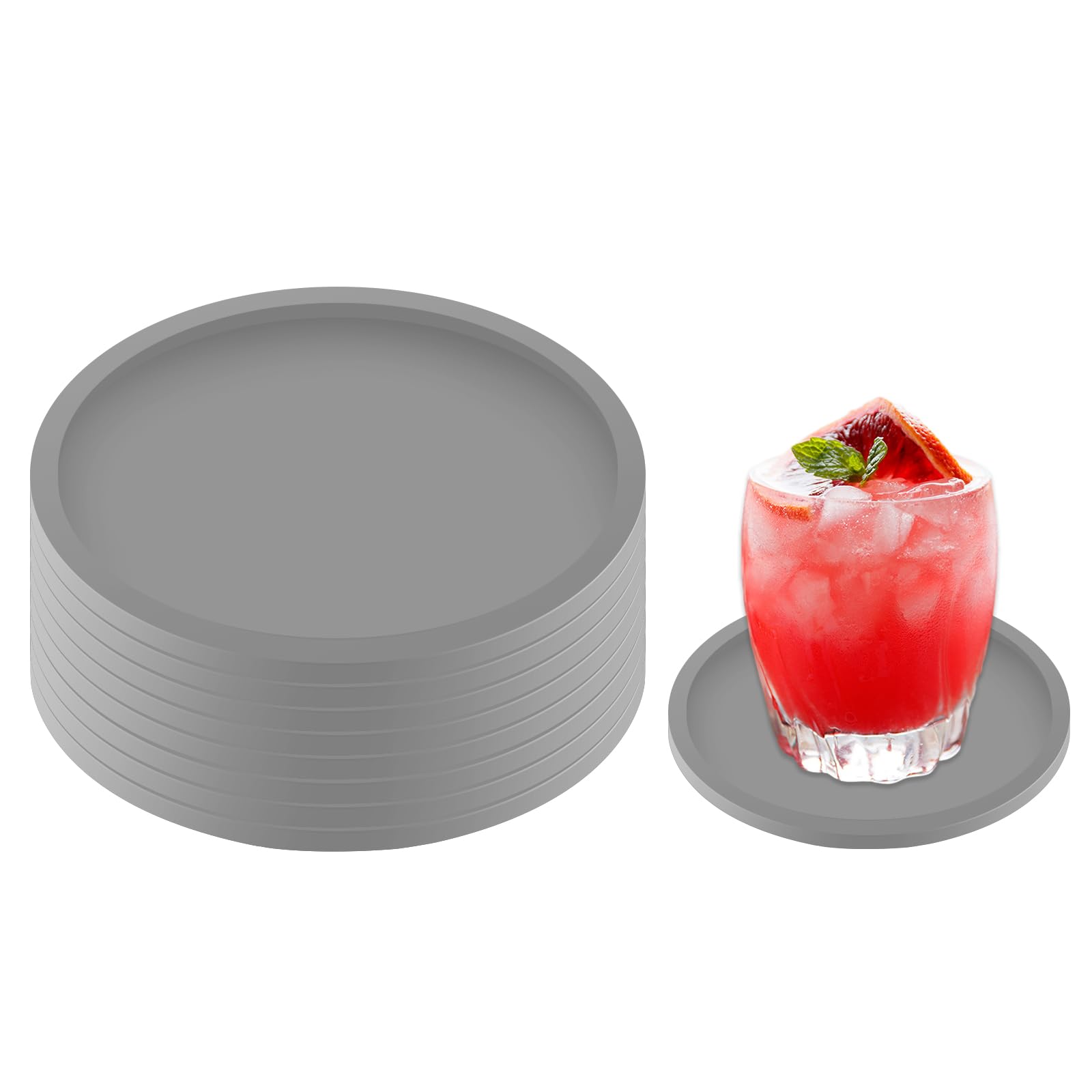 Gray Coasters, 8 Pcs Round Silicone Coasters for Drinks Non-Slip Cup Mats