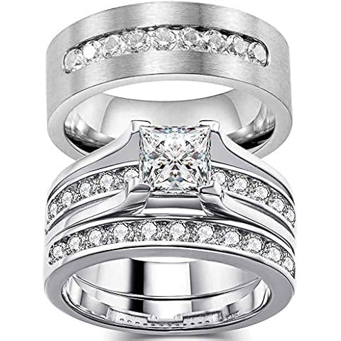 ringheart 2 Rings His and Hers Couple Rings White Gold Plated Womens Wedding Ring Sets Cz Titanium Steel Mens Ring Wedding Bands white Cover