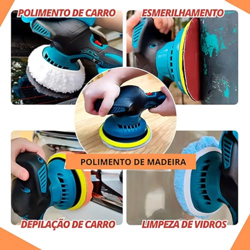 Politriz Lixadeira Portátil Sem Fio para polir carro Multifuncional Elétrica 12v Polimento Automotiv