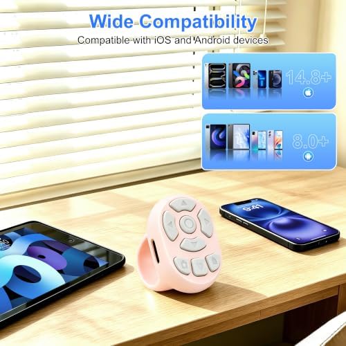 Finger Ring Mouse Mini Wearable Bluetooth Remote Control Scrolling Ring Thumb Mouse Portable Travel Wireless Handheld Air Mouse for Smartphone iPad Tablet for Page Turn Take Photo Watch Video, Pink - 5
