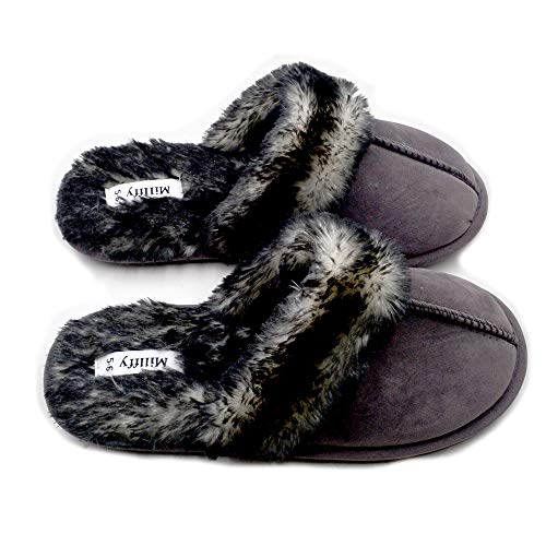 Millffy Faux Fur Slip On Unisex Mans Womens House Slipper with Memory Foam Slippers Shoes4