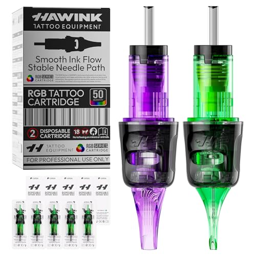 HAWINK Aghi Tatuaggi Kit 50 pz. Monouso #10 Bugpin Round Liner/Magnum 3RL 5RL 7RL 9RL 11RL 7RM 9RM 11RM 13RM 15RM d = 0,30 mm Tatuaggi Accessori per Principianti e Artisti EN20-FG-50KIT-K