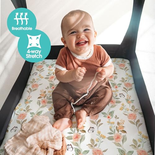 Image of Pack n Play Sheets, BROLEX 2 Pack Mini Crib Sheets,Stretchy Portable Fitted Playard Sheet Set, Convertible Playard Mattress Cover,Ultra Soft Breathable Material,Sika Deer & Foliage