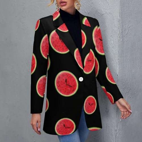 Funny Waterlemon Clock Casual Blazers for Women Long Sleeve Button Suit Jacket Lightweight Business Coat2