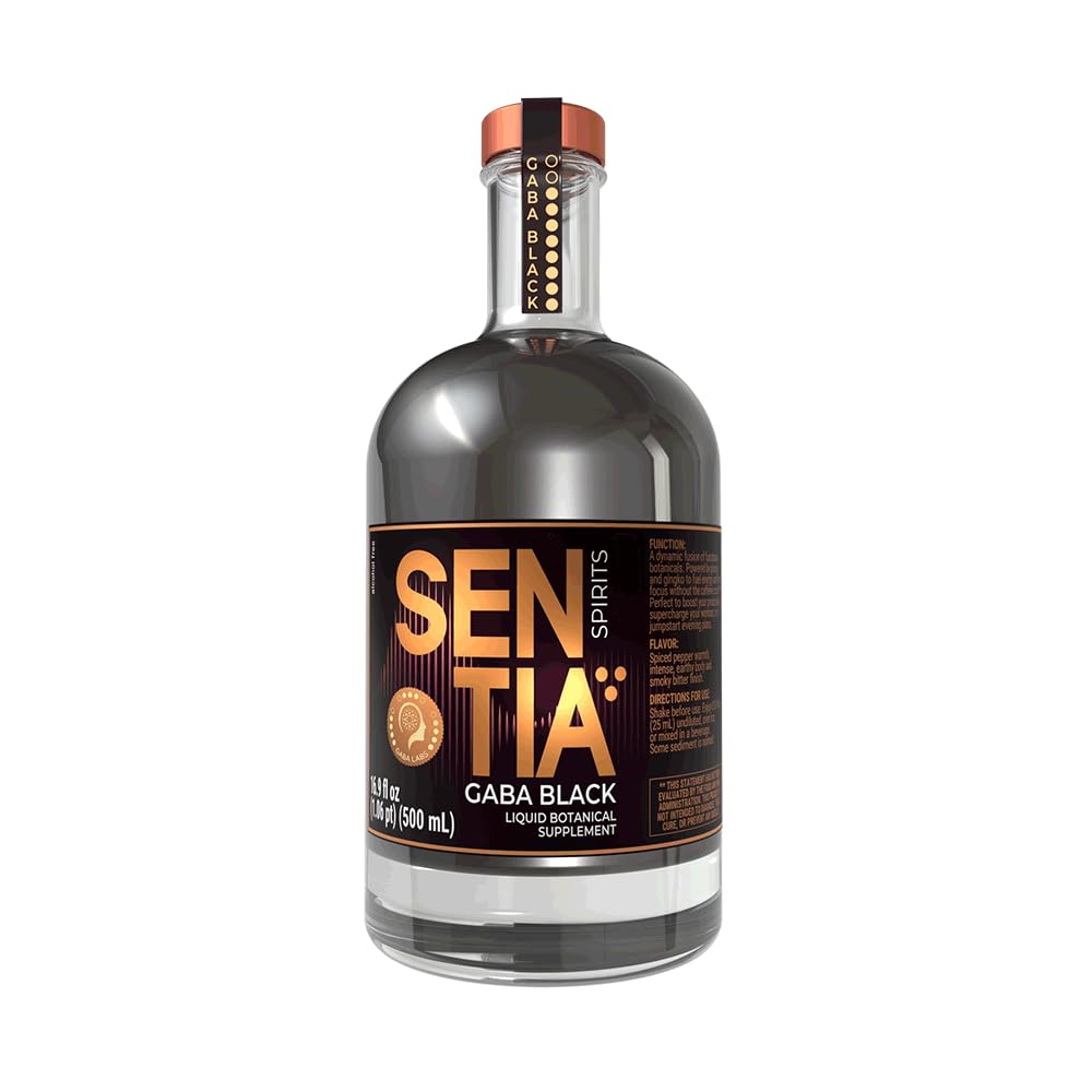 SentiaGaba Black, Botanical Non Alcoholic Spirits, Award Winning, Vegan, Gluten Free and GM Free, Natural Plant Taste, Smoky Spicy taste, Up to 20 drinks 16.9 fl oz (500ml) - Perfect for Mocktails, Mix with Ginger Ale or Cola