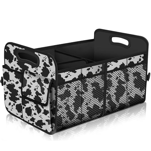 Image of Femuar Car Trunk Organizer,Car Storage Organizer with 72L Large Capacity Waterproof Collapsible and 11 Pockets,Trunk Organizer for Car Suv /Jeep /Sedan, Large Size, Cow print