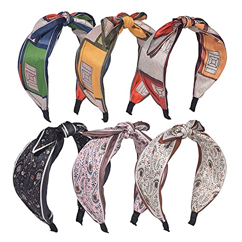 LifeDawn 6 Pieces Bow Headbands for Women Knotted Headbands Wide Headbands for Women Geometric Patterns Floral Bunny Ears Headbands