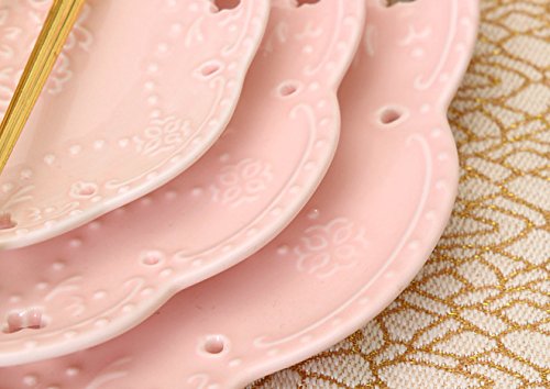 Jusalpha 3-Tier Pink Porcelain Cake Stand/Cupcake Stand/Dessert Stand/Tea Party Pastry Serving Platter/Food Display, Stand, Comes In A Gift Box- Free Sugar Tong, Pink #TOP7