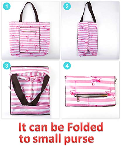 Women Beach Tote Utility Bag with Zipper, Pink Flamingo Foldable Cute Large Swim pool Waterproof Bag for Travel Gym yoga Mom in Law Female Friend Sister Wife Girlfriend Wedding Bridesmaid Bride Gift - Image 3