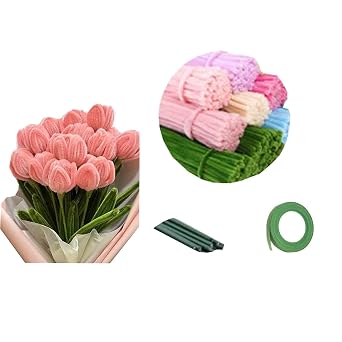 Pipe Cleaners for Flowers New Year Ornaments Limpia Pipas Easily Bendable for Beginners Fuzzy Sticks for Gifts OfficesTulip - Set
