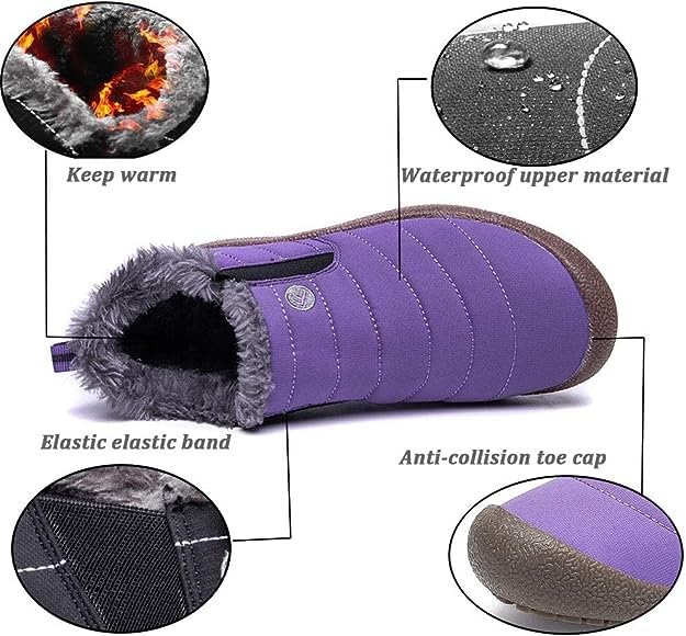 Image of Eagsouni Womens Mens Snow Boots Winter Slip On Shoes | Unisex Warm Fur Lined Slip-On House Shoes,Rubber Sole,Anti Slip,Water Resistant,Comfortable,Indoor Outdoor Daily Walking