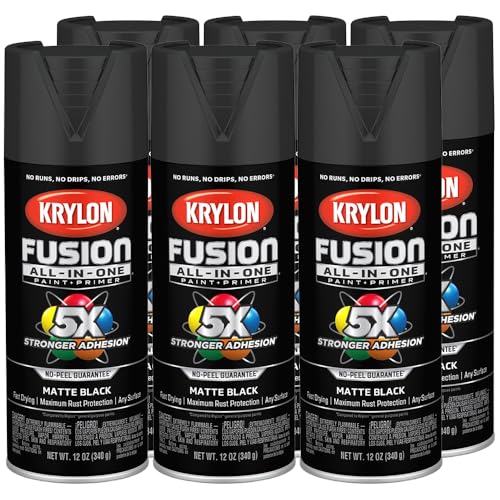 6-Pack of 12 oz Krylon K02754007 Black Fusion All-In-One Paint & Primer Spray Paint, Matte