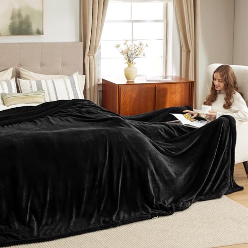 Image of Bedsure GentleSoft Sherpa Fleece Oversized Cal King Blankets for Bed - Thick and Warm Throw for Women and Men, Soft Fuzzy Plush Large Blanket for Winter, Non-Heated, Black, 112x98 Inches