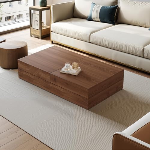 Pajiasen 47.2" Sliding Top Coffee Table with Hidden Storage, Walnut
