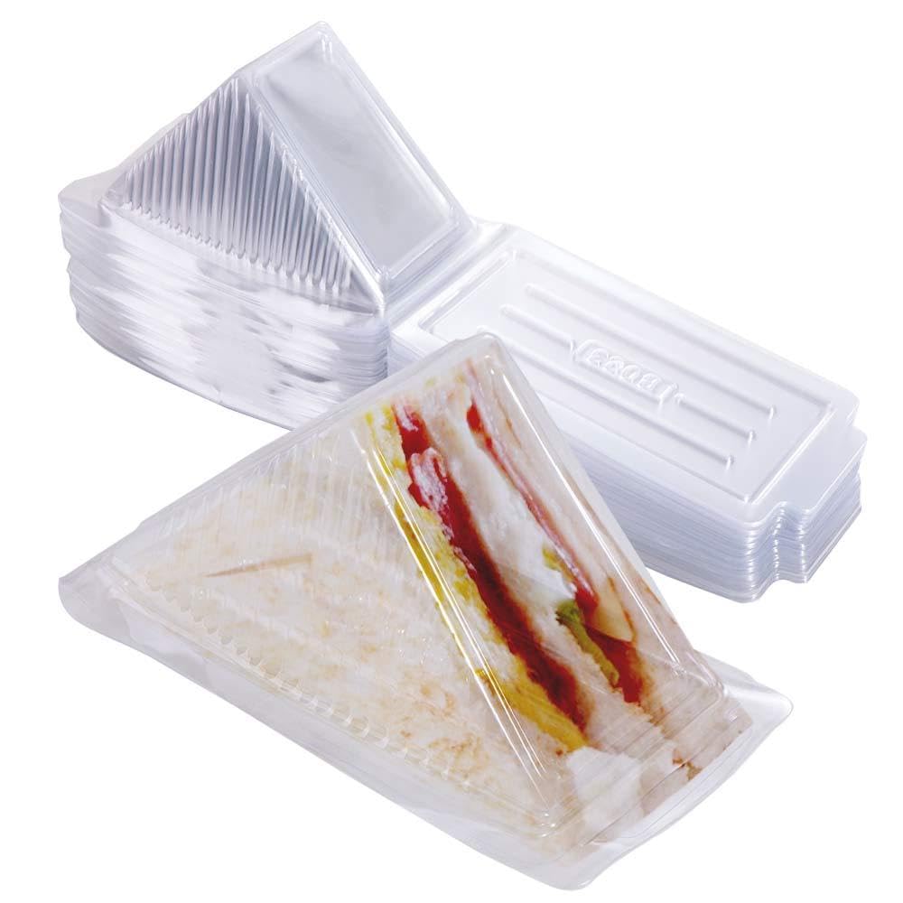 100 recipientes triangulares desechables para sándwiches, cajas de embalaje de sándwiches, recipientes triangulares de plástico para pasteles, postres y hamburguesas