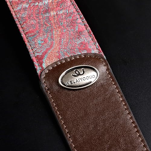 WELAIYOOUQ Guitar Strap, Stylish Adjustable Guitar Straps for Acoustic/Bass/Electric Guitar, Double Vegetable Tanned Cowhide on End, Guitar Player's Gift, Can Hold Guitar Pick, Red gold powder texture by welaiyoouq - Image 4