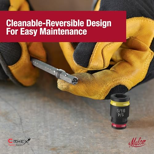 Malco Zestaw nasadek 7 w 1 C-RHEX® Flip-Bit z 3 łatwymi do czyszczenia, odwracalnymi i piętrowymi nasadkami oznaczonymi kolorami Mocny magnes. Odporność na uderzenia: 3 zintegrowane opcje modelu bitów
