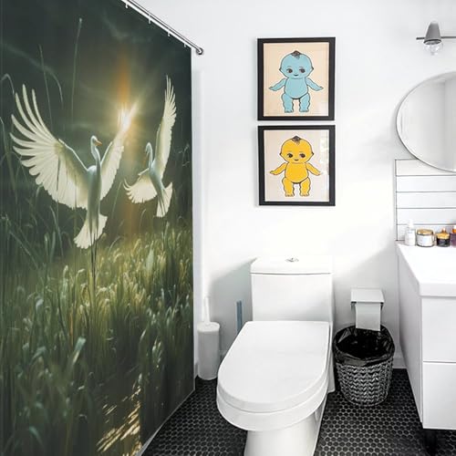 Rideau de douche aigrette en polyester imperméable 92x183cm pour petite baignoire