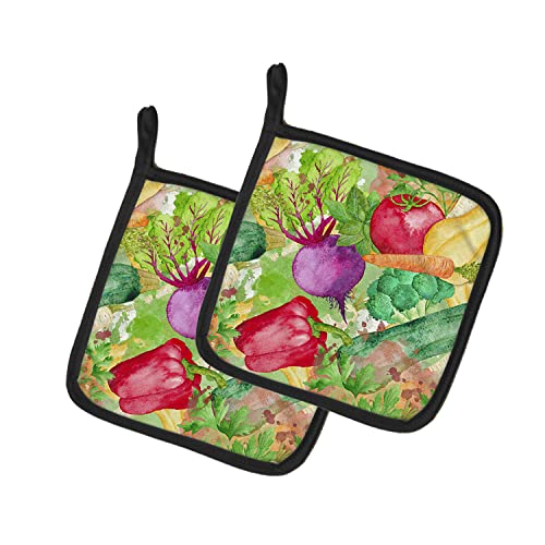 Caroline's Treasures BB7572PTHD Watercolor Vegetables Farm to Table Pair of Pot Holders Kitchen Heat Resistant Pot Holders Sets Oven Hot Pads for Cooking Baking BBQ, 7 1/2 x 7 1/2