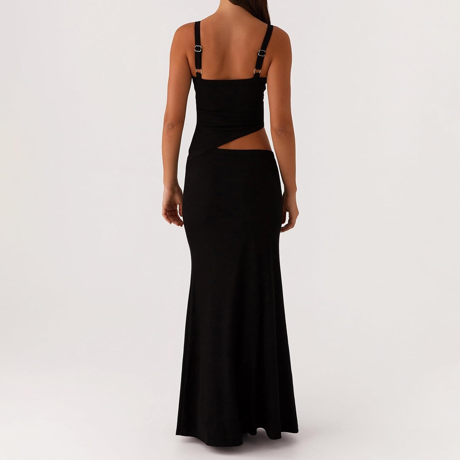 Women's Slip Maxi Dress Knit Sexy Lounge Low Cut Sleeveless Backless Hollow Ribbed Bodycon Dresses Long Dress (Black 2, L) - Image 7