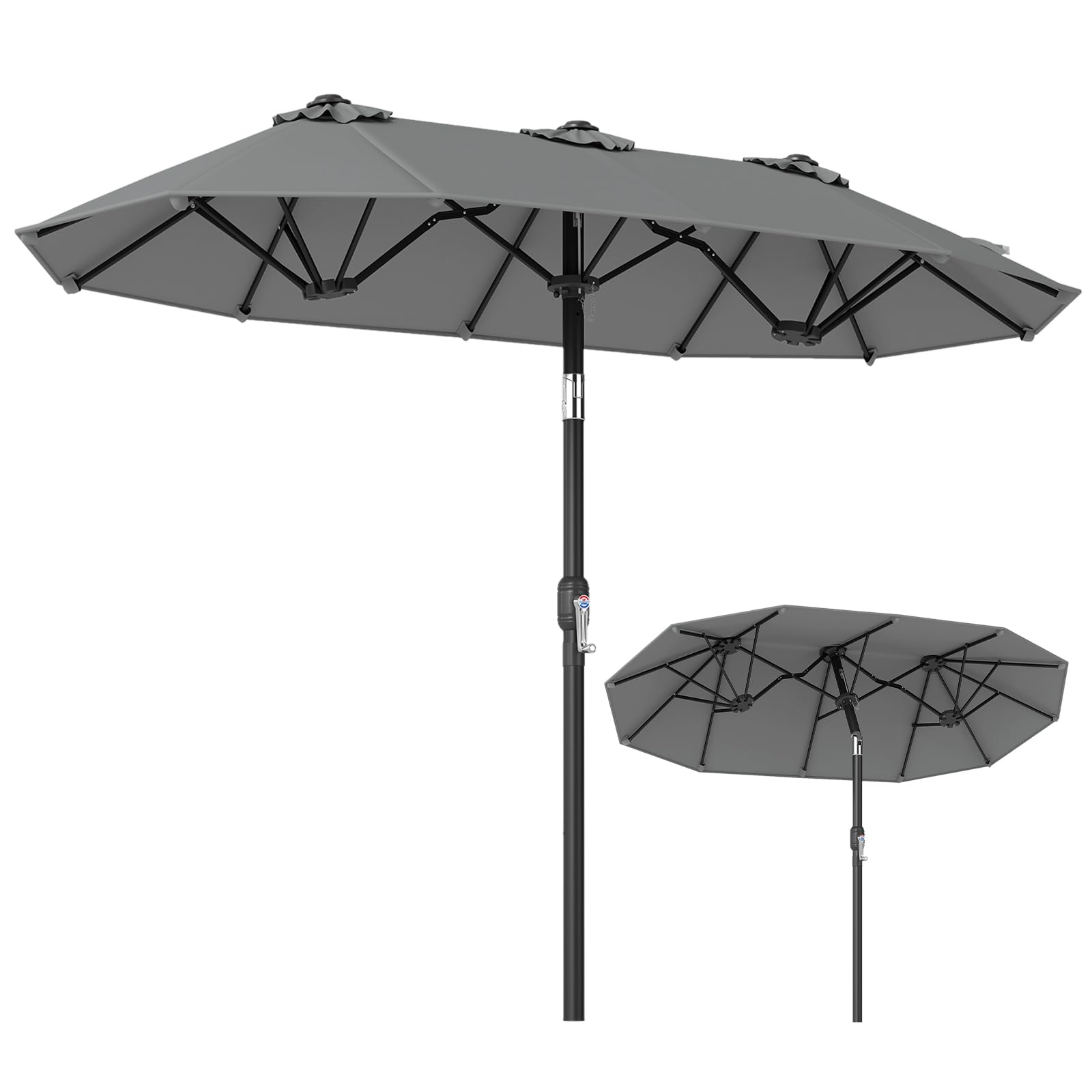COSTWAY Doppelsonnenschirm knickbar 300x150cm, Doppel Sonnenschirm, Gartenschirm mit Kurbel, Terrassenschirm, Marktschirm für Garten, Terrasse, Balkon (Grau)