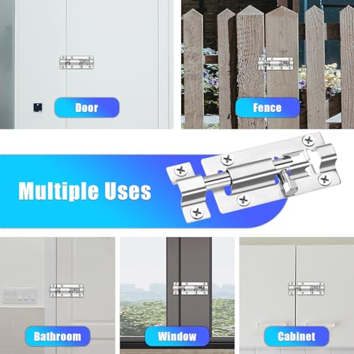 INBOF 2 Pack Slide Lock, 3 Inch Barrel Bolt Latch, Premium Door Bolt Lock, Stainless Steel Slide Bolt Latch, Thickened Slide Latch Lock with 12 Screws, Slide Locks for Inside Door - Image 4