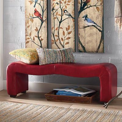 Lucinda Textured Leather Bench - Textured Dark Red - Grandin Road